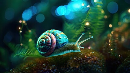 Obraz na płótnie Canvas a snail in a bioluminescent lush decor avatar