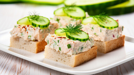 Cucumber Canape with Creamy Tuna Salad. generative ai