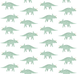 Vector seamless pattern of hand drawn flat triceratops dinosaur isolated on white background © Sweta