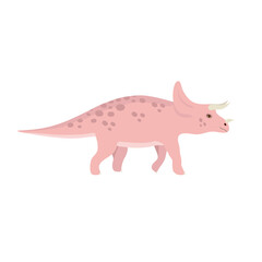 Vector hand drawn flat pink triceratops dinosaur isolated on white background