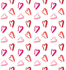 Vector seamless pattern of different color hand drawn doodle sketch heart isolated on white background