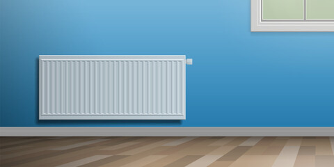 heating radiator on blue wall room interior vector illustration