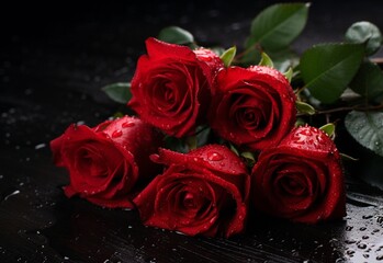 red roses on black background Generating By AI Technology
