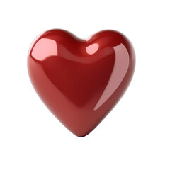 Red glossy heart isolated on transparent background