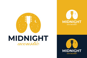 Midnight Acoustic Music Festival with Moon and Stars Logo Design - obrazy, fototapety, plakaty