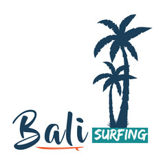 Obraz premium Vector illustration on the theme of surfing and surf rider in Bali. Sport typography, t-shirt graphics, print, poster, banner, flyer, postcard