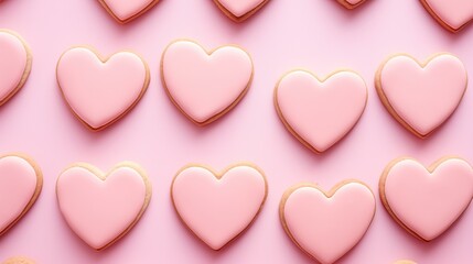 Homemade valentine heart cookies against pink background. - obrazy, fototapety, plakaty