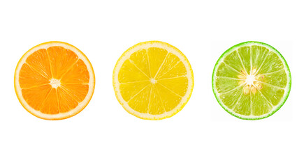 Set of Half Citrus fruits  Orange , lemon and lime isolated on white background.