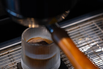  Coffee Menu called Dirty Coffee a Glass of Ristretto Coffee shot on Cold Milk on coffee machine