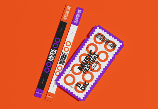 Paper Wristbands and Ticket Mockup
