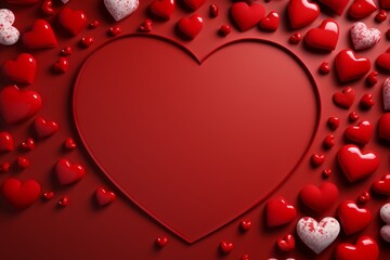  Red valentines day decorated with hearts empty space background 