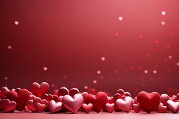 Red valentines day decorated with hearts empty space background