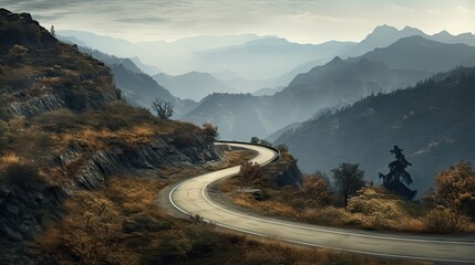 A winding road in the Mountains