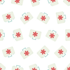 First aid kit seamless pattern. Suitable for backgrounds, wallpapers, fabrics, textiles, wrapping papers, printed materials, and many more. Editable vector.