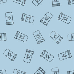 Medicine bottle line art seamless pattern. Suitable for backgrounds, wallpapers, fabrics, textiles, wrapping papers, printed materials, and many more. Editable vector.