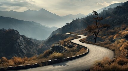 A winding road in the Mountains - Powered by Adobe