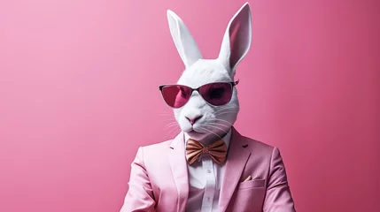 Deurstickers rabbit wearing suit and sunglasses  © iwaart