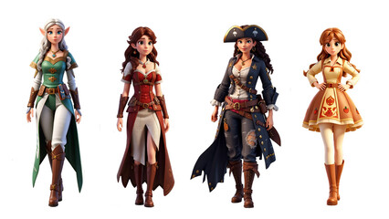 Naklejka premium girl fantasy woman characters. female art, fashion beautiful, nature creative girl fantasy woman character. people cartoon illustration