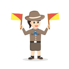 girl scout doing semaphore design character on white background