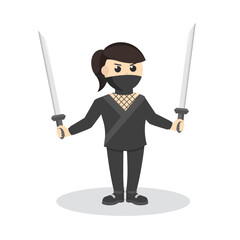 ninja woman with double katana design character on white background © Zyram Graphic