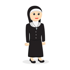 nun standing pose design character on white background