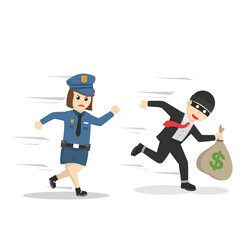Policewoman Catch the thief design character on white background