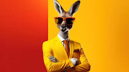 kangaroo wearing suit and sunglasses  - obrazy, fototapety, plakaty