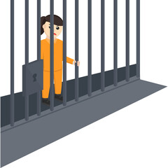 prisoner woman in the jail design character on white background - obrazy, fototapety, plakaty