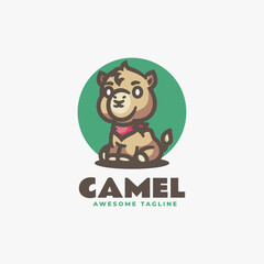 Vector Logo Illustration Camel Mascot Cartoon Style.