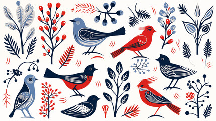 White Wonderland: Linocut Christmas Birds in Scandinavian Design