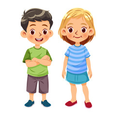 Vector illustration cartoon of a cute boy and a cute girl standing together smiling_04 © CoolFinger101