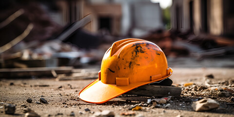 construction helmet on a wooden background.AI Generative 