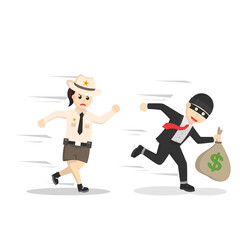 sheriff woman and thief design character on white background