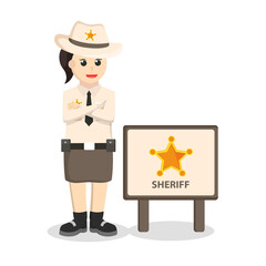 sheriff woman with sheriff sign design character on white background