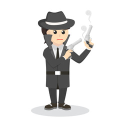 spy woman holding double gun design character on white background
