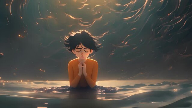 The character being surrounded by a storm of swirling emotions and negative thoughts, unable to escape the grasp of their mood disorder. minimal 2d Psychology art concept
