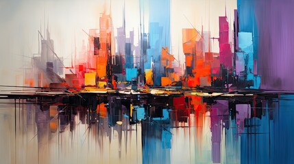 Abstract painting the city comes to life with a burst