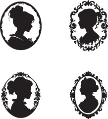 Vector silhouette set of cameo man and woman on white background - obrazy, fototapety, plakaty