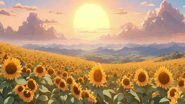 Looking over Sunflower Summit, hill been transformed into sunflowers, each offering playful escape within towering sunny embrace. 2d animation