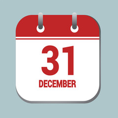 31 December Calendar Icon. Vector flat daily calendar icon. Date and time, day, month. Holiday.