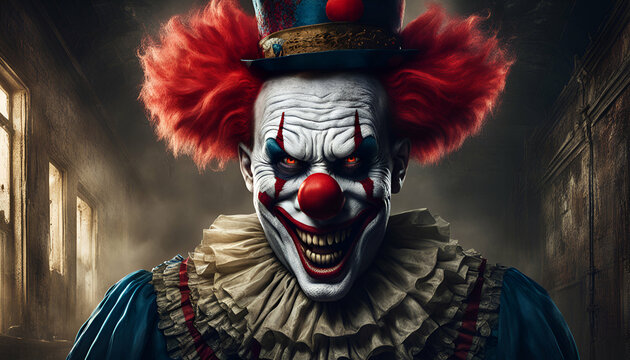 Portrait of a scary psycho clown - Generative AI	
