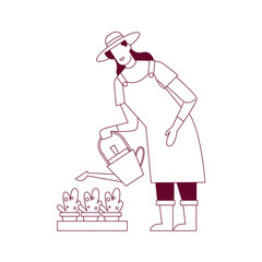 Outline Illustration of Faceless Farmer Female Character. Vector Design
