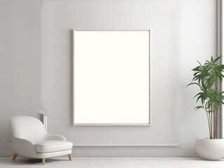  White-vertical-frame-on-white-wall.-3d-illustration