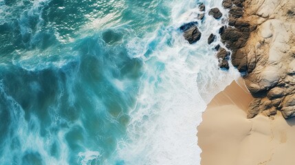 Aerial view of sea and rocks ocean blue waves