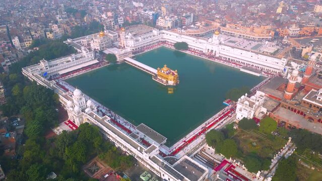 The Golden Temple also known as the Harimandir Sahib Aerial view by DJI mini3Pro Drone