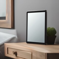 A blank tablet screen on a bedside table3
