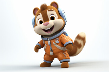 3D cartoon character a cute squirrel astronaut