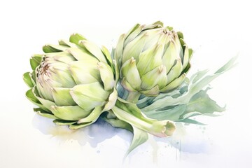 Obraz premium Artichoke fruit painted in watercolor on white background.