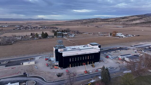 EPHRAIM, UTAH - 10 DEC 2023: Aerial LDS Temple construction Ephraim Utah circle 2. Aerial Ephraim Utah Temple of The Church of Jesus Christ of Latter-day Saints, LDS or Mormon religion. Christian. 