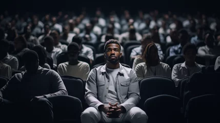Foto op Plexiglas A black African American young man watching a movie in the cinema © AI Studio - R